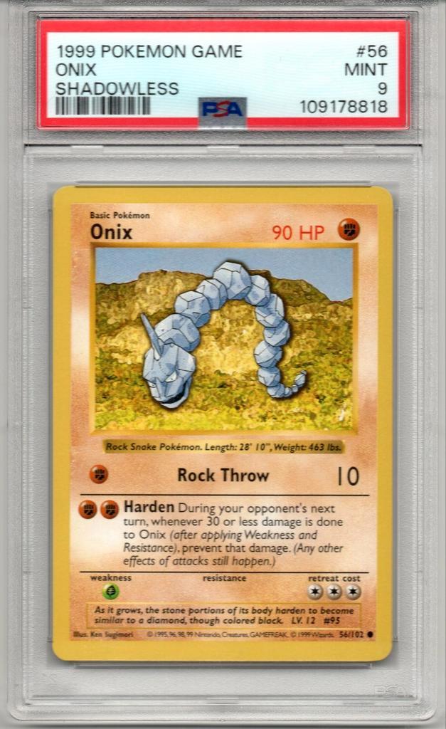 Onix Shadowless Psa 9 Base set, Hobby en Vrije tijd, Verzamelkaartspellen | Pokémon, Zo goed als nieuw, Losse kaart, Ophalen of Verzenden