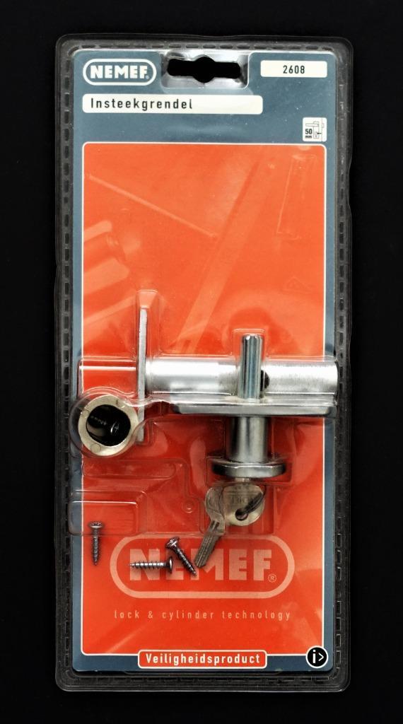 Nemef insteekgrendel 2608/4 - 50 mm. ( nieuw in verpakking.), Doe-het-zelf en Verbouw, Hang- en Sluitwerk, Nieuw, Slot, Chroom