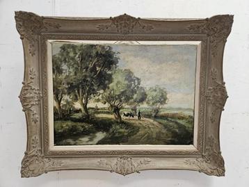 Olieverf schilderij HC Kranenburg, boerenlandschap, Hollands beschikbaar voor biedingen