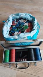 Pokerset in koffer en zakjes met fiches., Vijf spelers of meer, Ophalen of Verzenden, Gebruikt, Onbekend