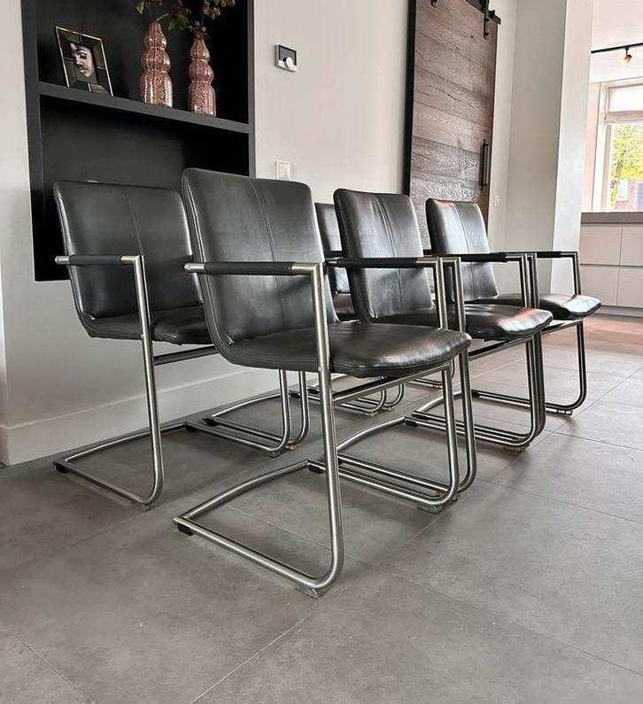 4/6 antraciet leder Henders & Hazel design eetkamerstoelen, Huis en Inrichting, Stoelen, Zo goed als nieuw, Vijf, Zes of meer stoelen