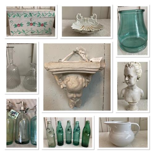 Brocante Kist - zeepbakje - glazen pot - vazen - console, Antiek en Kunst, Curiosa en Brocante, Ophalen of Verzenden