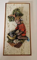 Vintage, wanddecoratie, 3-d, meisje met poezen, Ophalen of Verzenden