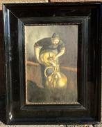 ~1900 Melkmeisje, olieverf op paneel, Antiek en Kunst, Kunst | Schilderijen | Klassiek, Ophalen of Verzenden