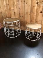 Set van twee draadstalen bijzettafels, Huis en Inrichting, Minder dan 55 cm, Rond, Zo goed als nieuw, Ophalen