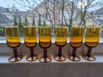 Mid Century | 6 amberkleurige glaasjes | nieuwstaat, Glas of Glazen, Verzenden, Nieuw, Glas