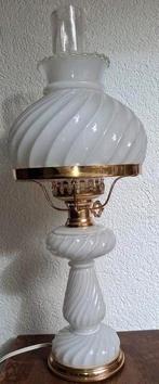 Mooie, sfeervolle wit glazen/goud messing lamp, Antiek en Kunst, Antiek | Lampen, Ophalen of Verzenden