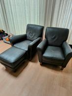 Calla leren stoelen met poef - Italiaans design, Gebruikt, Ophalen of Verzenden, Leer, 75 tot 100 cm