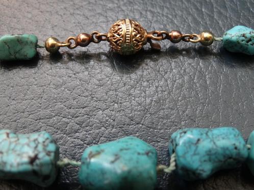 Collier met turkooizen en 14 k gouden slot, ketting turkoois, Sieraden, Tassen en Uiterlijk, Antieke sieraden, Ketting, Goud, Met edelsteen