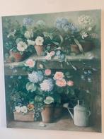 Schilderij Canvas bloemen leJardin de Roses hortensia 100x81, Ophalen of Verzenden, 75 tot 100 cm, Schilderij, 75 cm of meer