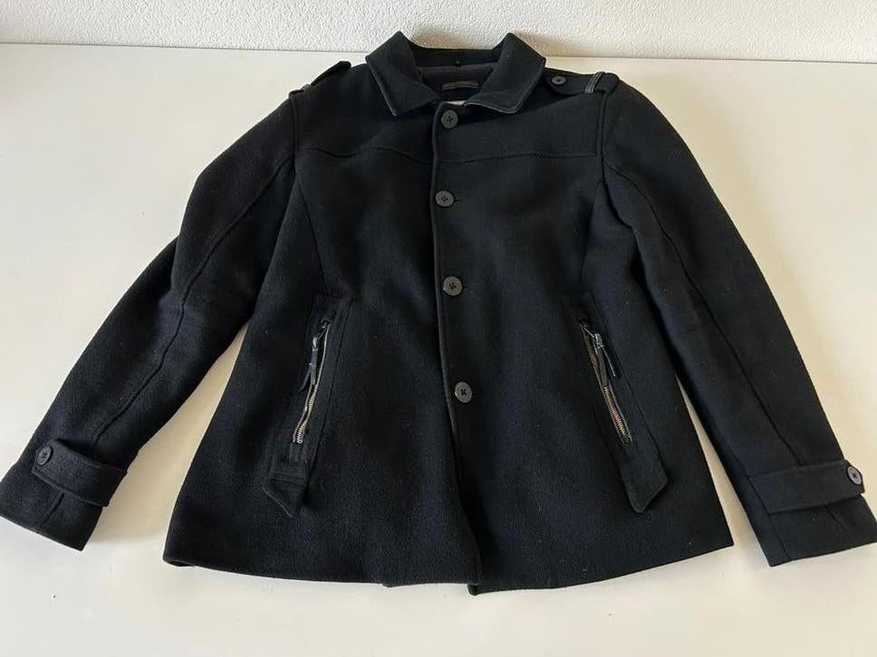 Calvin Klein Jeans Zwarte Wollen Jas Maat L, Maat 52/54 (L), Zwart, Ophalen of Verzenden, Gedragen