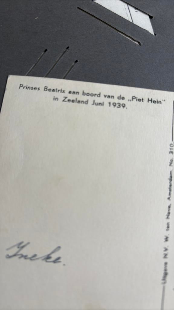 1939 originele oude kaart beatrix zeeland piet hein, Verzamelen, Koninklijk Huis en Royalty, Ophalen of Verzenden, Zo goed als nieuw