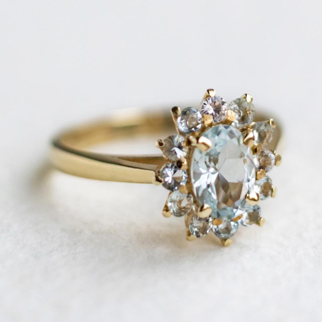 Vintage 9K goud cluster ring met topaas - maat 17, Sieraden, Tassen en Uiterlijk, Ringen, Ophalen of Verzenden, Zo goed als nieuw