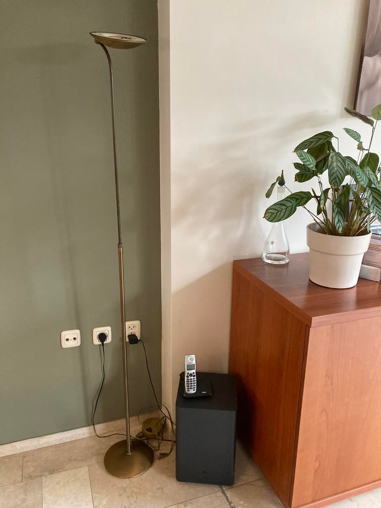 Staande schemerlamp brons lg 165 cm, Huis en Inrichting, Lampen | Vloerlampen, Ophalen of Verzenden, Zo goed als nieuw, 150 tot 200 cm