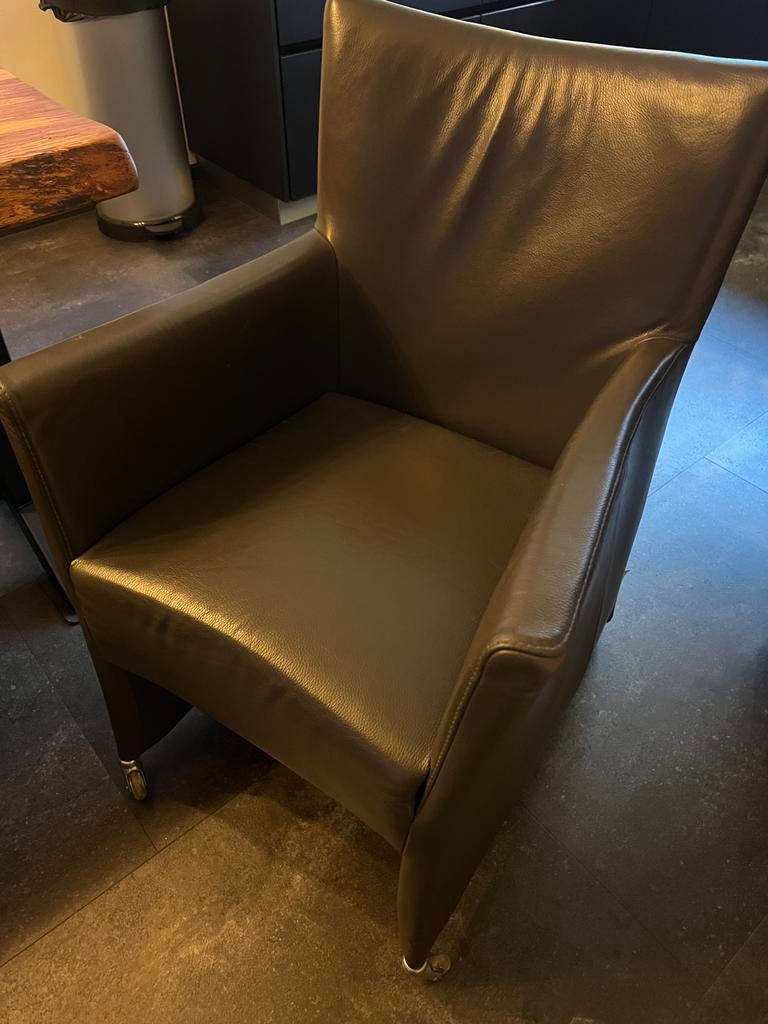 6 Bert Plantagie leren stoelen met wieltjes, Ophalen, Gebruikt, Leer, Grijs