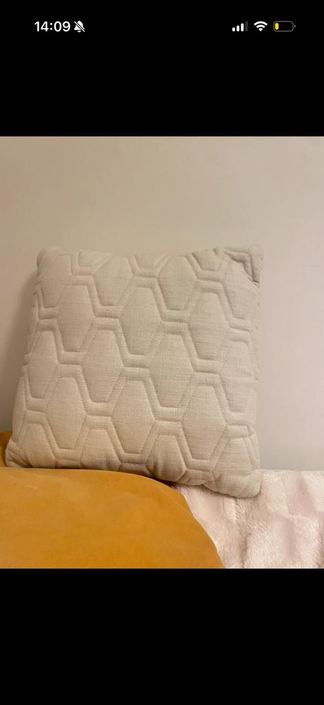 Sier kussen geometrisch gestikt, Ophalen of Verzenden, Zo goed als nieuw, Beige, Vierkant