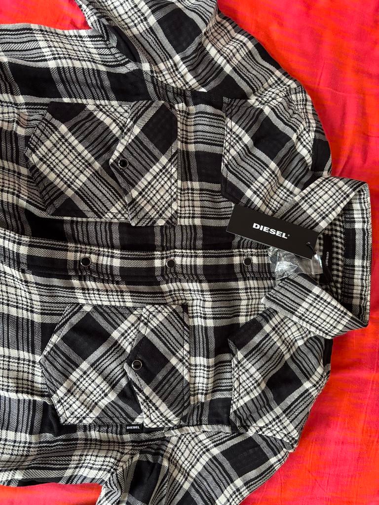 Diesel Zwart Wit Cheque Overhemd - Maat S, Kleding | Heren, Ophalen of Verzenden, Zo goed als nieuw, Zwart, Halswijdte 38 (S) of kleiner