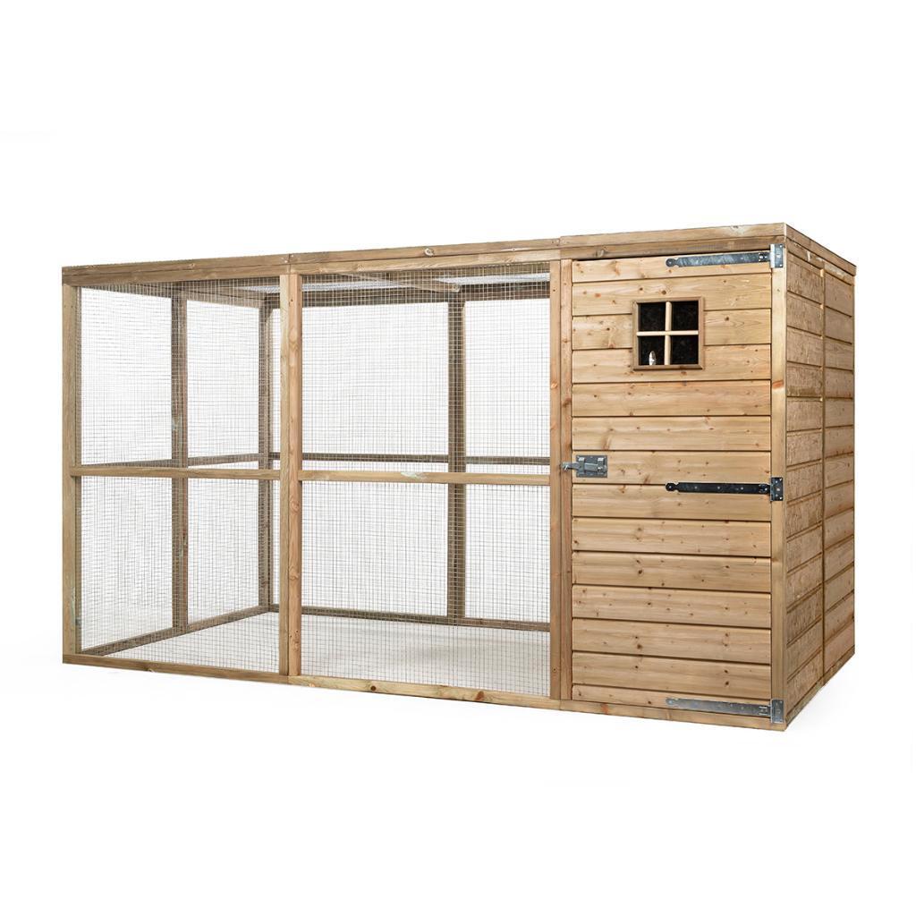 Volière Jesse met een dichte sluis en nachthok, Dieren en Toebehoren, Vogels | Hokken en Kooien, Ophalen of Verzenden, Nieuw, Hout