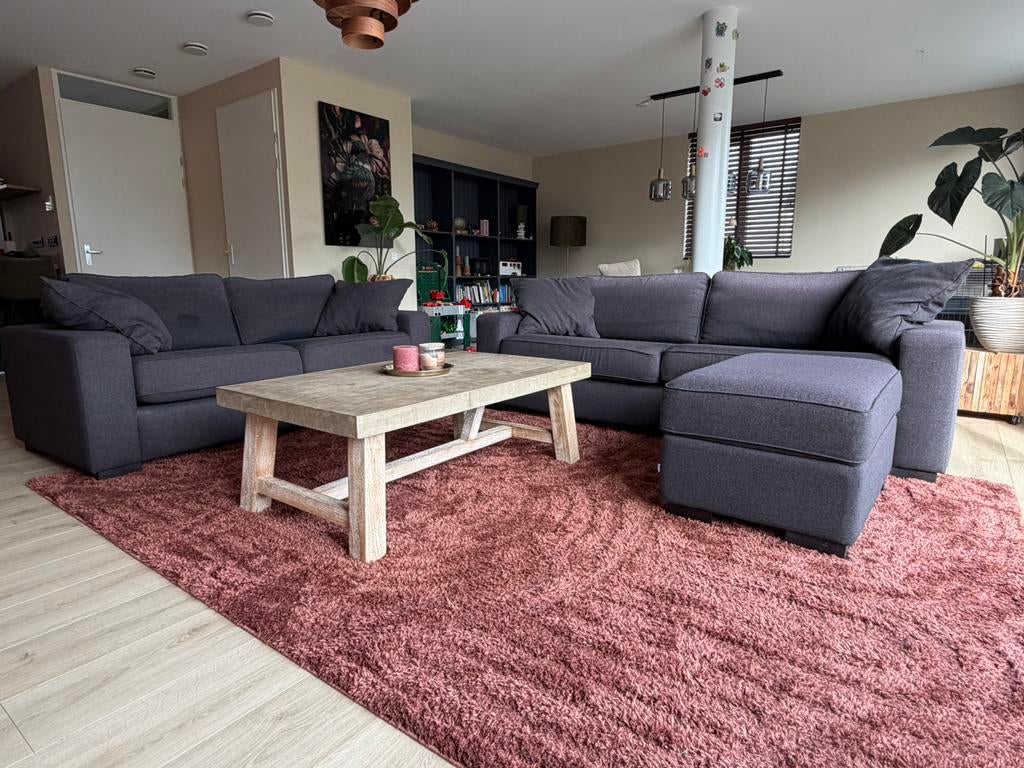 Goossens bankstel - 3-zits, 2,5-zits + hocker, Ophalen, 75 tot 100 cm, Zo goed als nieuw, 200 tot 250 cm