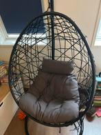 Zwarte hangstoel eivorm met standaard en kussen, Ophalen, Gebruikt, Zwart, Metaal