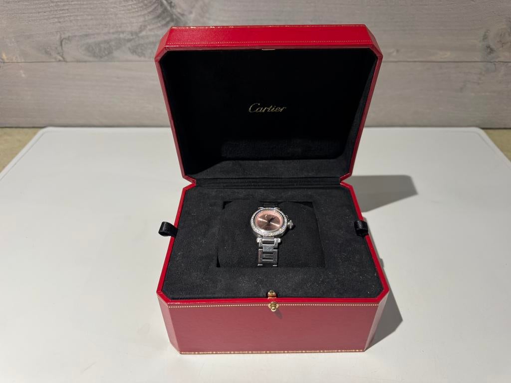 Cartier Pasha Quartz 27mm Steel 0.73TCW DIAMOND Watch Pink, Ophalen of Verzenden, Zo goed als nieuw, Nvt, Roze