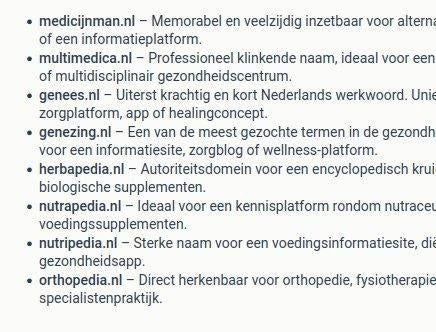 Diverse premium .nl-domeinnamen (gezondheid / medisch), Domeinregistratie