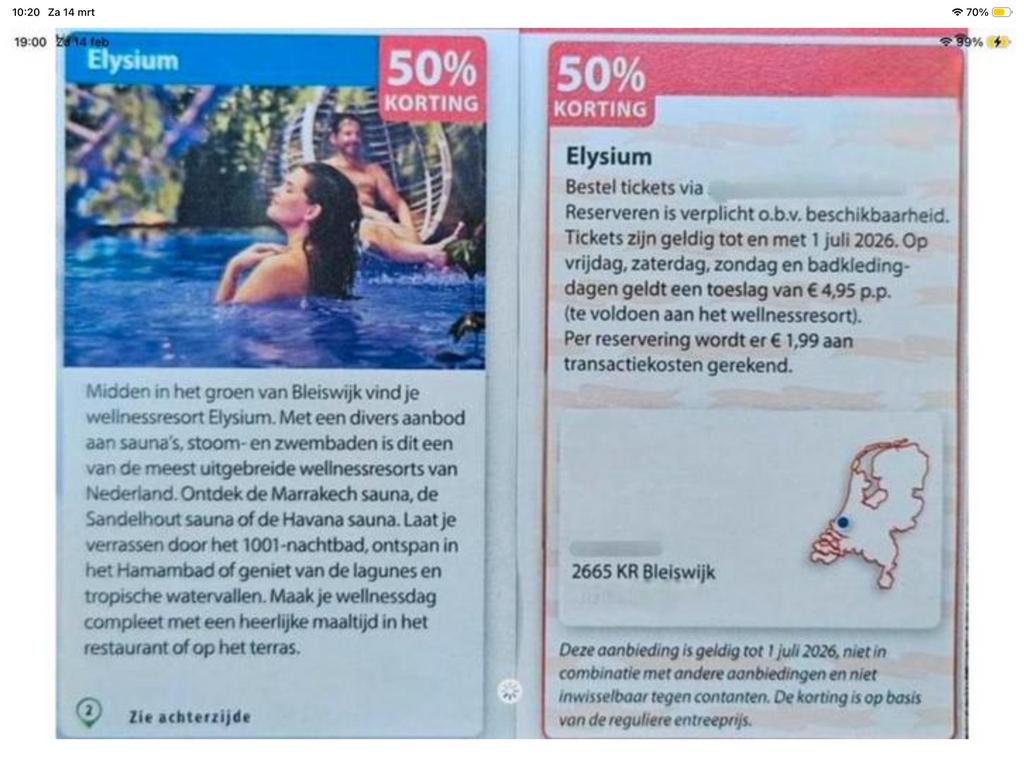 Sauna Elysium 50% korting (KWF), Tickets en Kaartjes, Drie personen of meer, Kortingsbon, Spa of Sauna