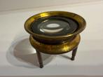 Antieke messing vergrootglas op statief met etui, Ophalen, Gebruikt, Vergrootglas of Loep
