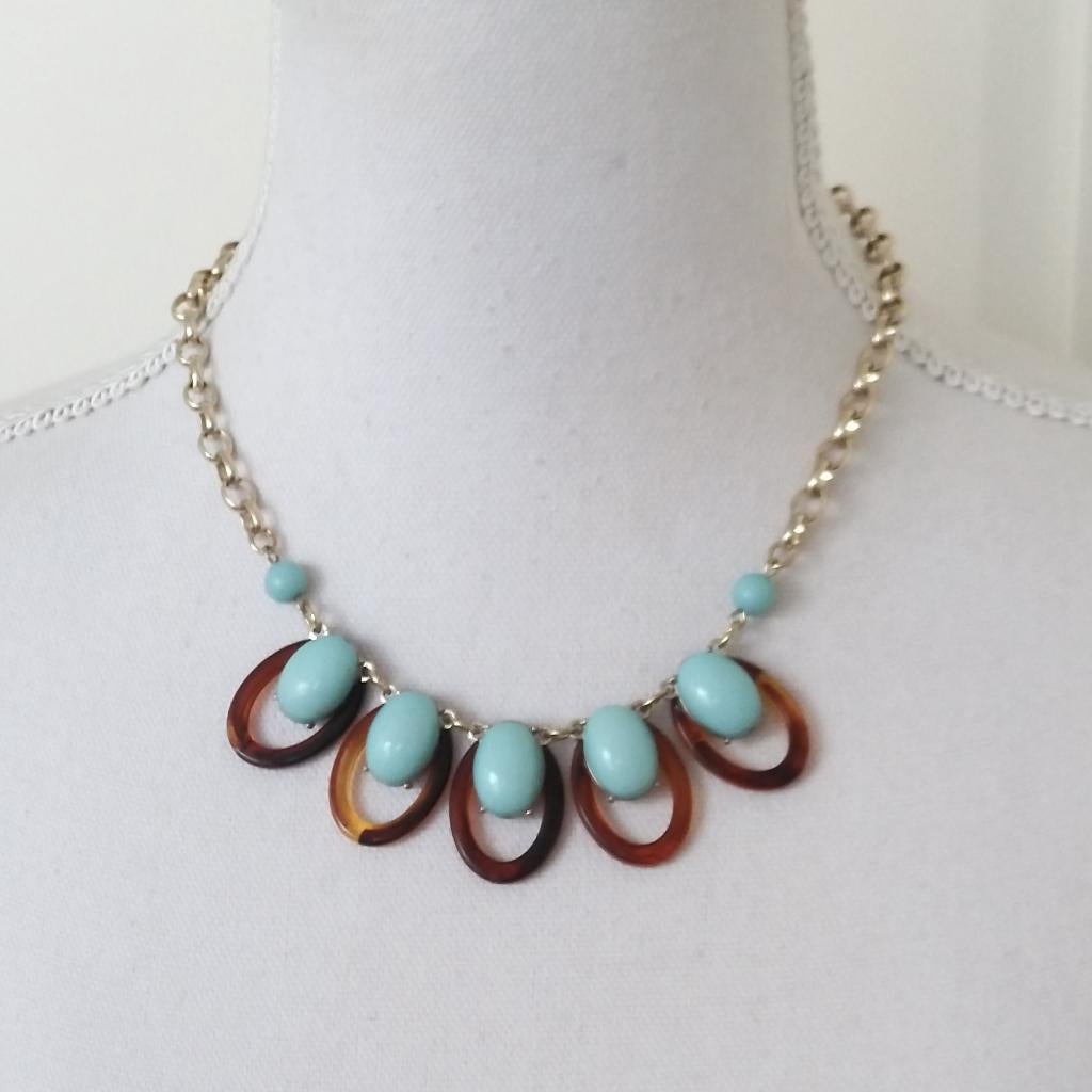 Banana Republic vintage-look bruin blauwe ketting, Sieraden, Tassen en Uiterlijk, Kettingen, Overige materialen, Verstelbaar, Ophalen of Verzenden