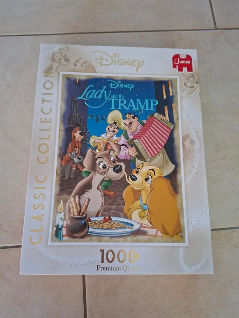 Disney puzzel Lady and the Tramp, Hobby en Vrije tijd, Ophalen of Verzenden, 500 t/m 1500 stukjes, Zo goed als nieuw, Legpuzzel