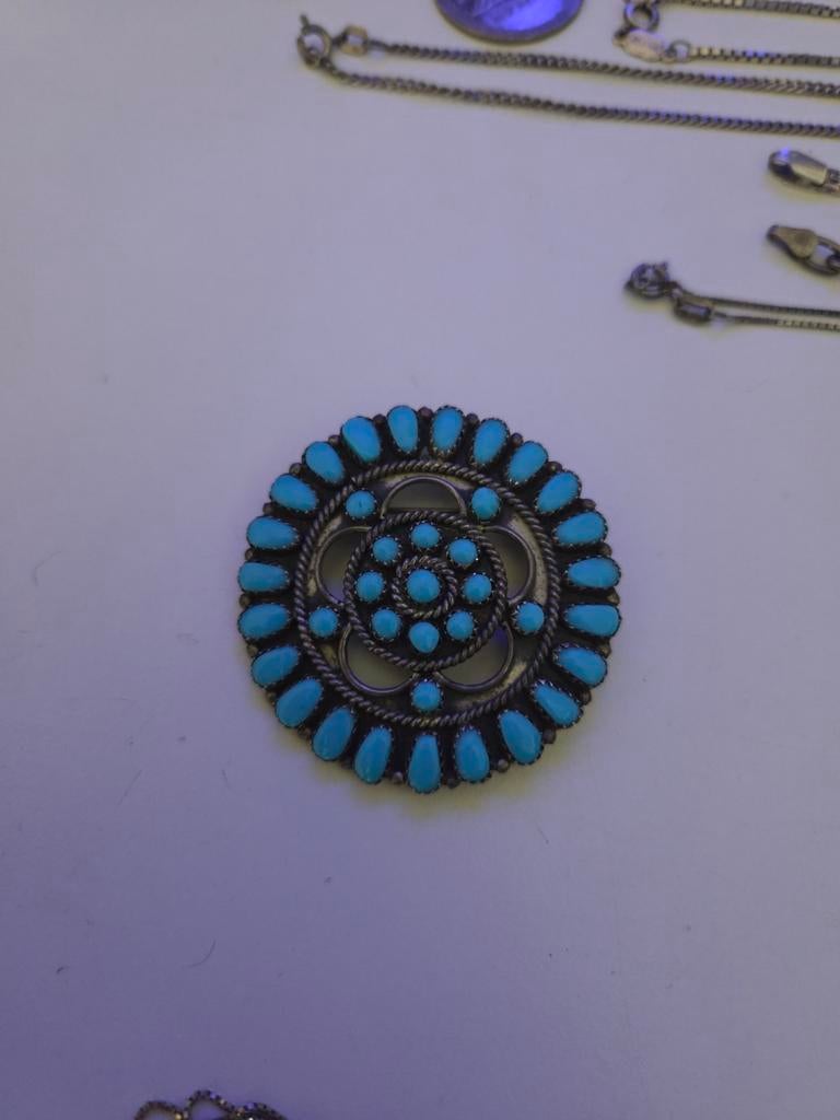 Navajo broche zilver turquoise, Ophalen of Verzenden, Zo goed als nieuw, Met edelsteen, Zilver