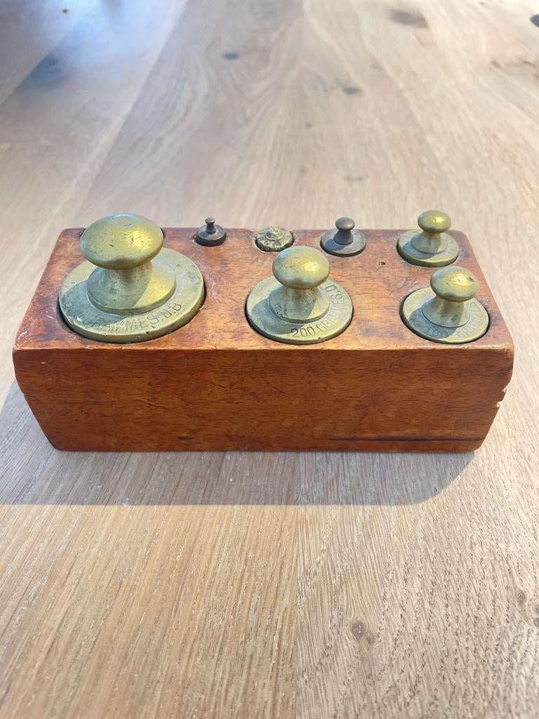 Antieke messing gewichtenset met keurmerken (Frans 1900), Antiek en Kunst, Ophalen of Verzenden