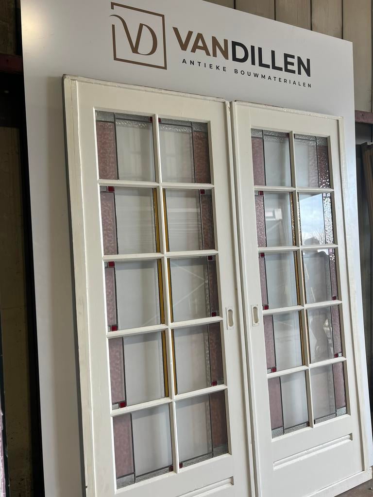 Oude ensuite schuifdeuren glas in lood + roede amsterdams, Doe-het-zelf en Verbouw, Deuren en Horren, 120 cm of meer, Binnendeur