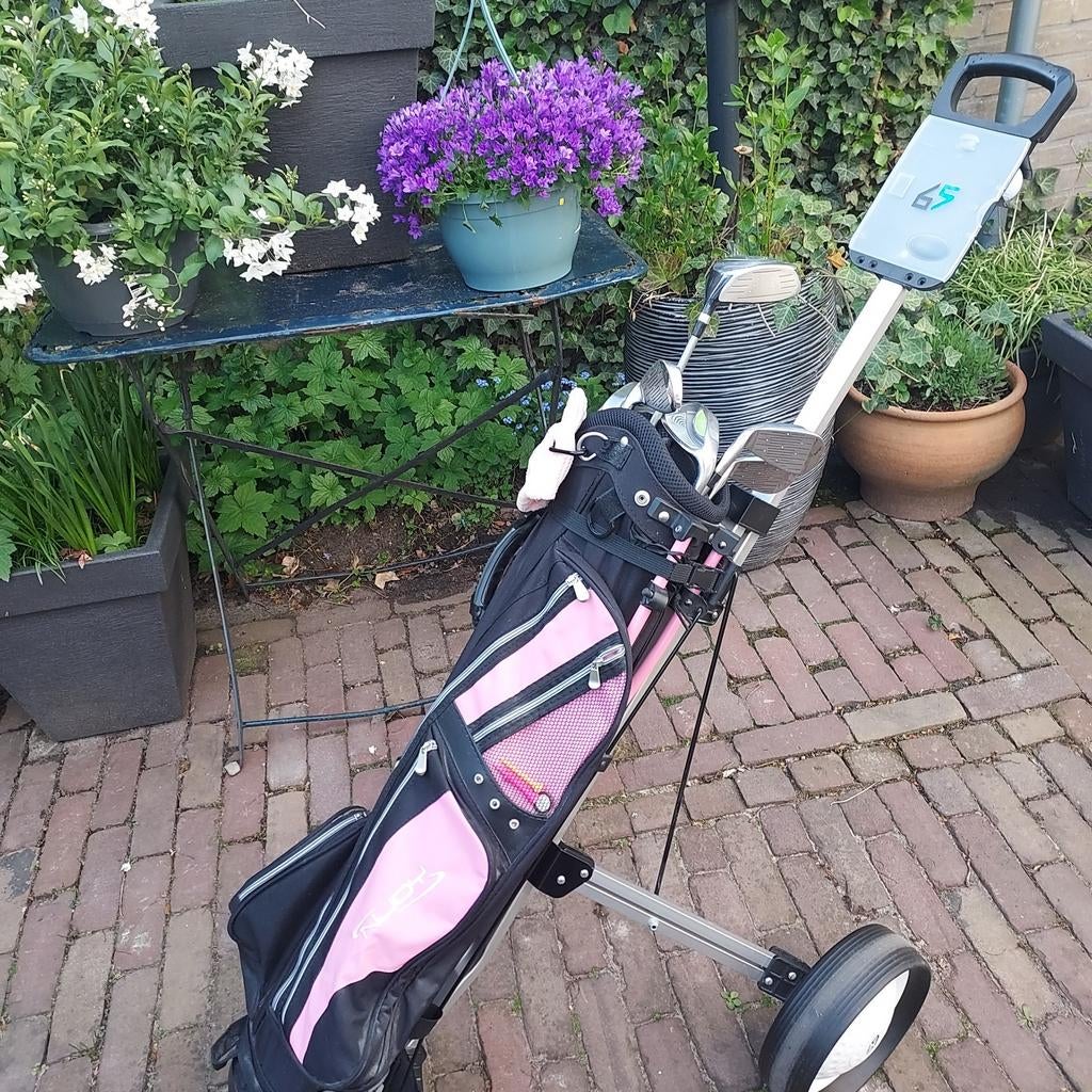 Complete golfset met tas, standaard en trolley - Nieuwstaat, Ophalen of Verzenden, Zo goed als nieuw, Set
