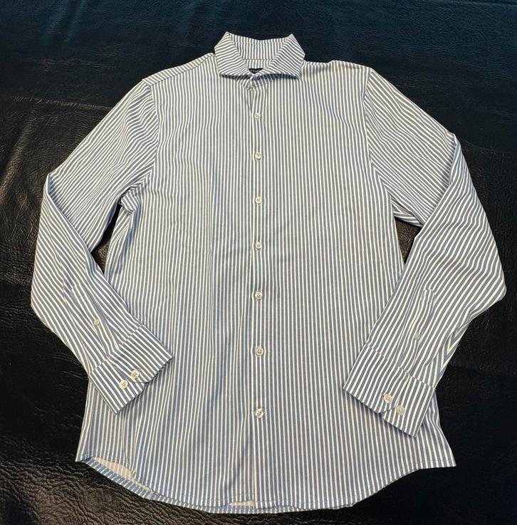 Heren overhemd wit blauw strepen L portonova, Kleding | Heren, Overhemden, Zo goed als nieuw, Wit, Ophalen of Verzenden