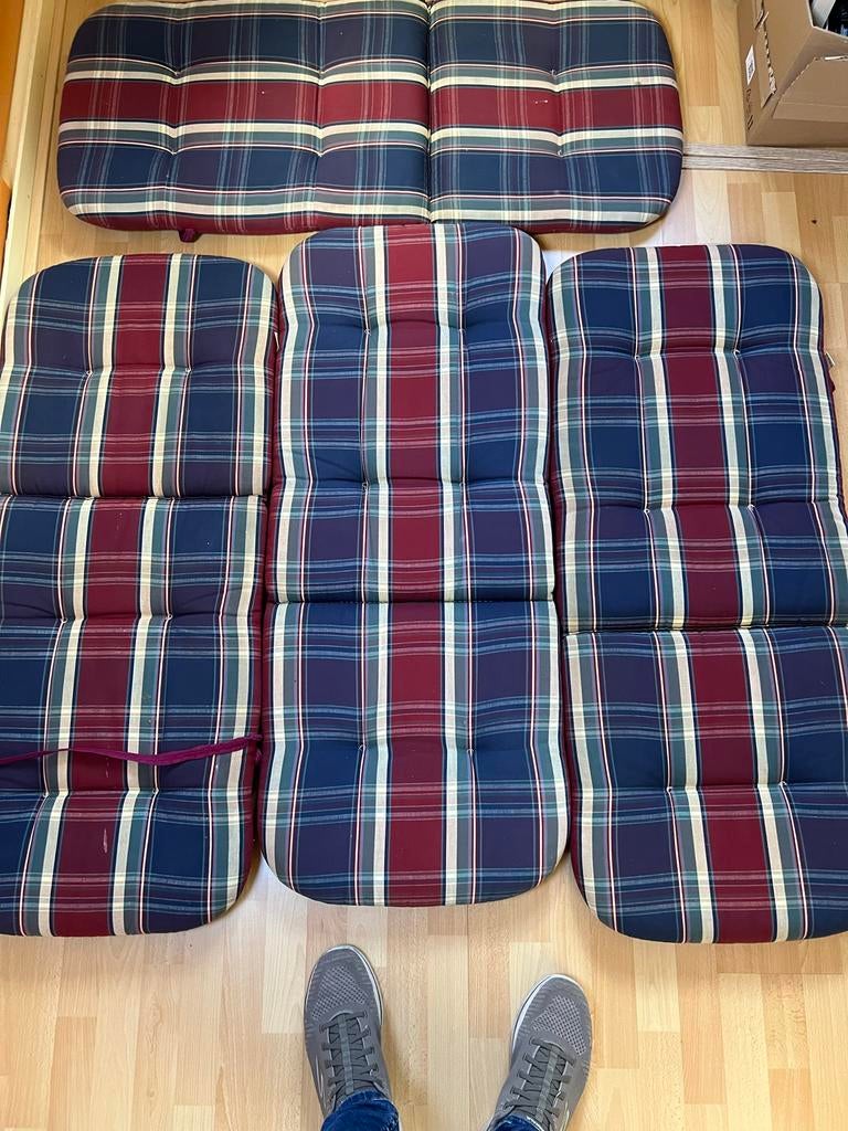 Set van 4 geruite stoelkussens - Rood, Blauw, Wit, Huis en Inrichting, Woonaccessoires | Kussens, Ophalen, Gebruikt, Blauw, Rechthoekig