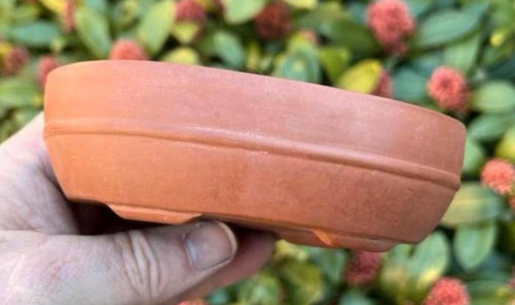 Bonsai schaal ovaal bruin ongeglazuurd aardewerk 13,3x8,9x4, Tuin en Terras, Bloempotten, Ophalen of Verzenden, Zo goed als nieuw