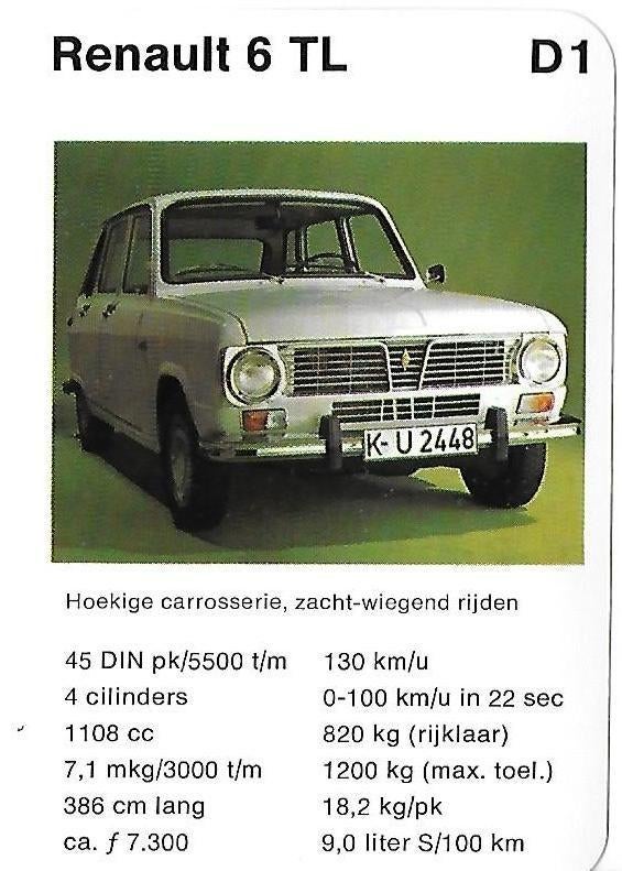 Kw14 autokaartje renault 6 tl, Ophalen of Verzenden, Zo goed als nieuw, Auto's