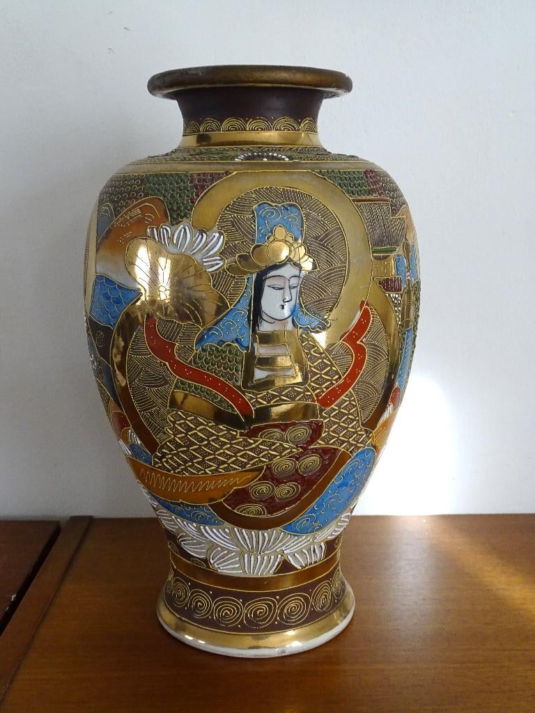 Antieke Satsuma Kinkozan vaas 32 cm Taisho vroeg Showa, Ophalen of Verzenden