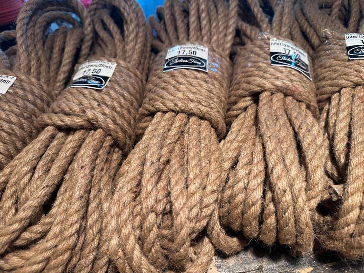 TOUW JUTE 12mm troossen a 20mtr  3-strengs, Watersport en Boten, Accessoires en Onderhoud, Nieuw, Lijn of Blok, Ophalen