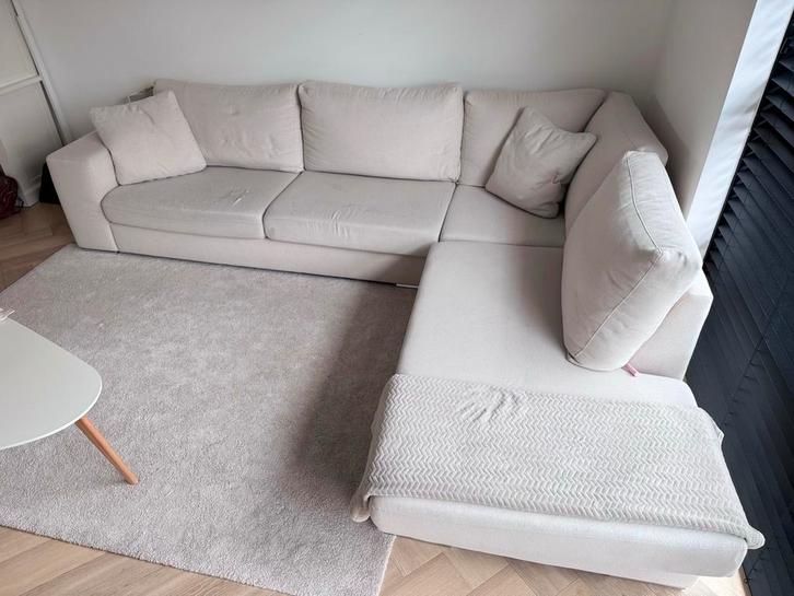 Mooie bank zandkleur L-vorm Nano/Rofra, Huis en Inrichting, Banken | Bankstellen, Gebruikt, Hoekbank, Vierpersoons of meer, 300 cm of meer