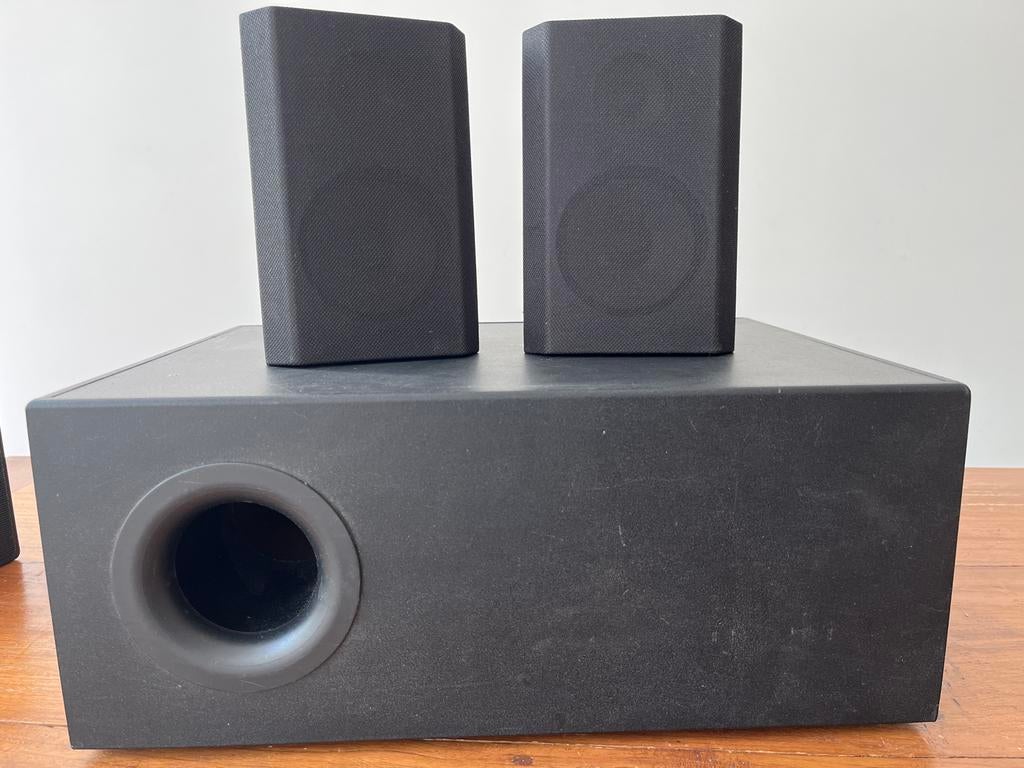 Jamo SW25 subwoofer met twee SAT25 speakers, Audio, Tv en Foto, Luidsprekers, Gebruikt, Subwoofer, 60 tot 120 watt, Jamo, Ophalen