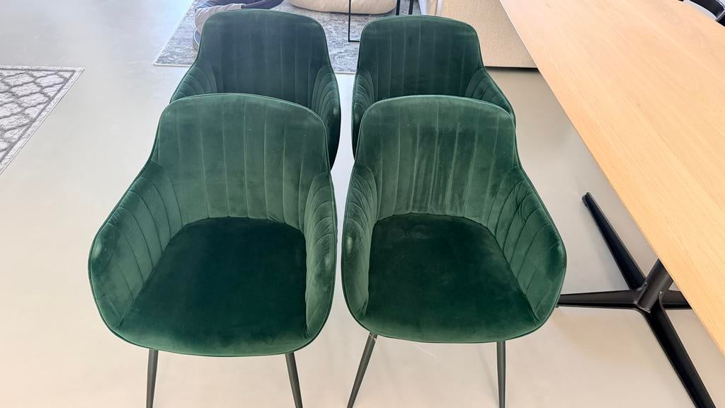 Eetkamerstoelen- set van 4 Como - donkergroen, Huis en Inrichting, Stoelen, Ophalen, Overige kleuren, Zo goed als nieuw, Vier