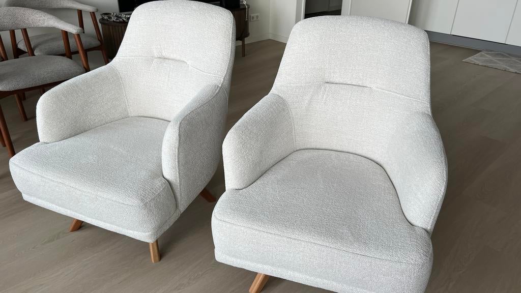 1 Japandi fauteuil gebroken wit met houten poten, Huis en Inrichting, Fauteuils, Ophalen, Zo goed als nieuw, 75 tot 100 cm, Japandi