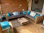 Loungeset Jorg Steigerhout incl. kussens, hocker, pallettafe, Tuin en Terras, Tuinsets en Loungesets, Ophalen, Gebruikt, Meer dan 8 zitplaatsen