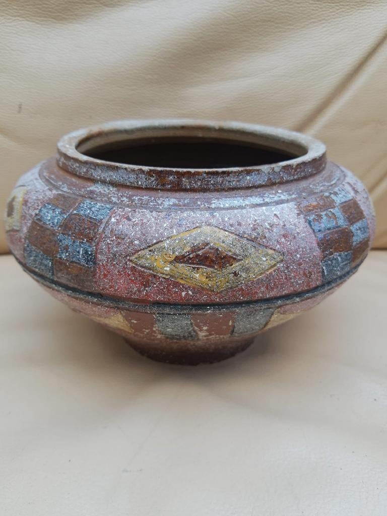 Vintage Mexicaanse aardewerk pot met geometrische patronen, Ophalen of Verzenden
