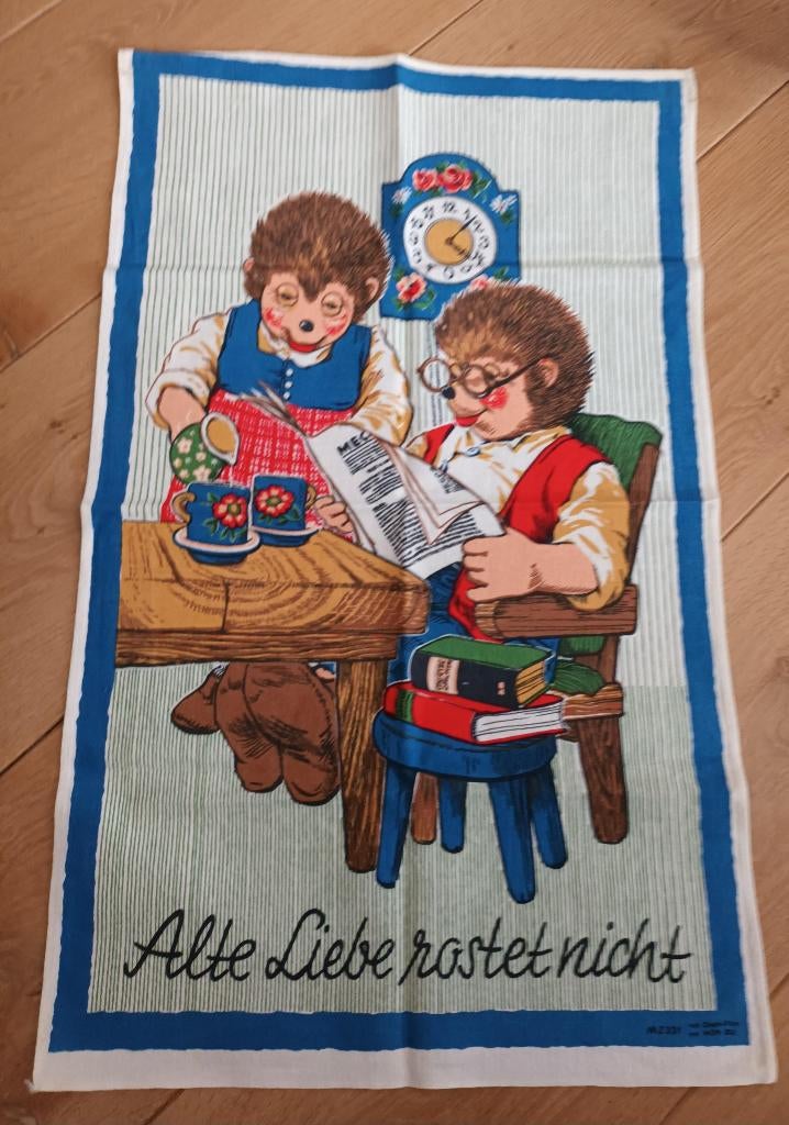 Bedrukte linnen doek Micki en Mecki, Ophalen of Verzenden