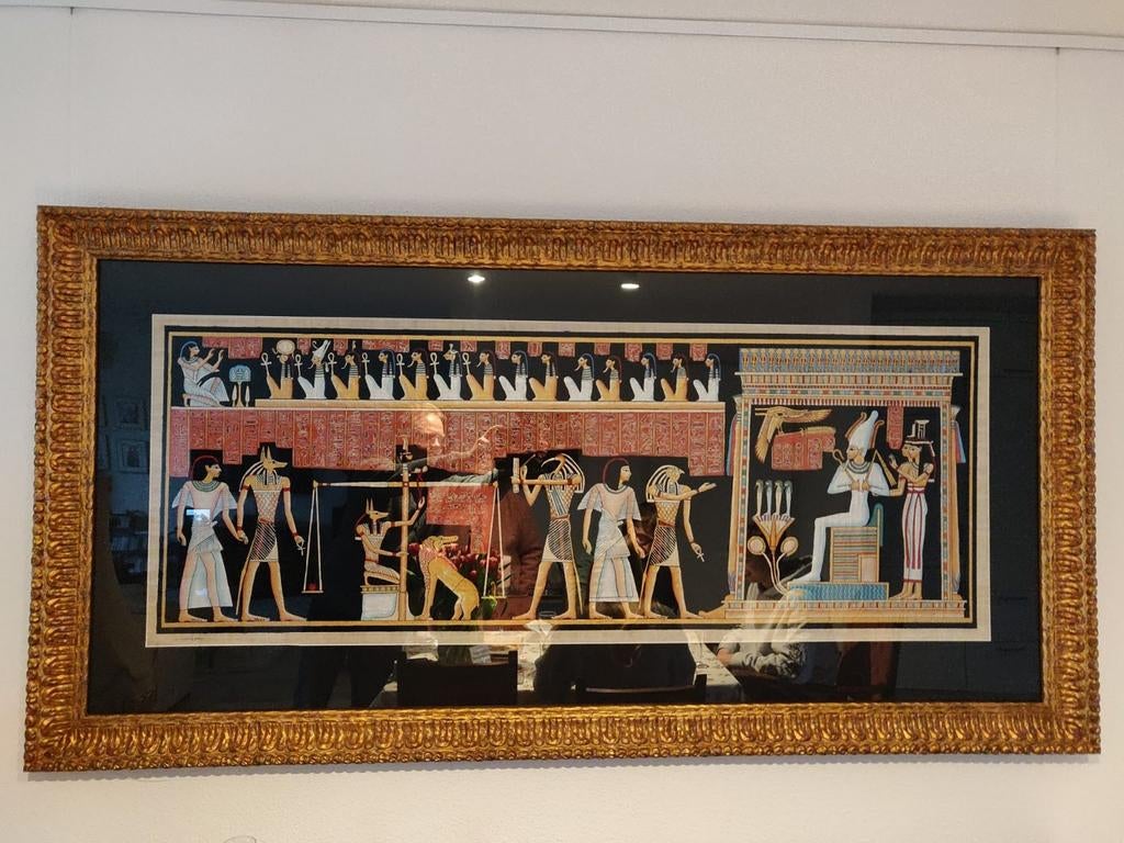 Ingelijste Egyptische papyrus met hiërogliefen, Antiek en Kunst, Ophalen of Verzenden