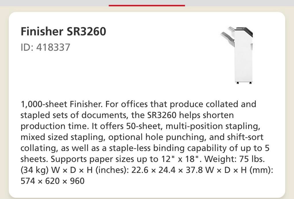 Ricoh Finisher SR3260, Ophalen, Gebruikt