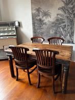 Vintage Robuuste Eettafel met 4 Houten Stoelen, Antiek en Kunst, Antiek | Meubels | Tafels, Ophalen